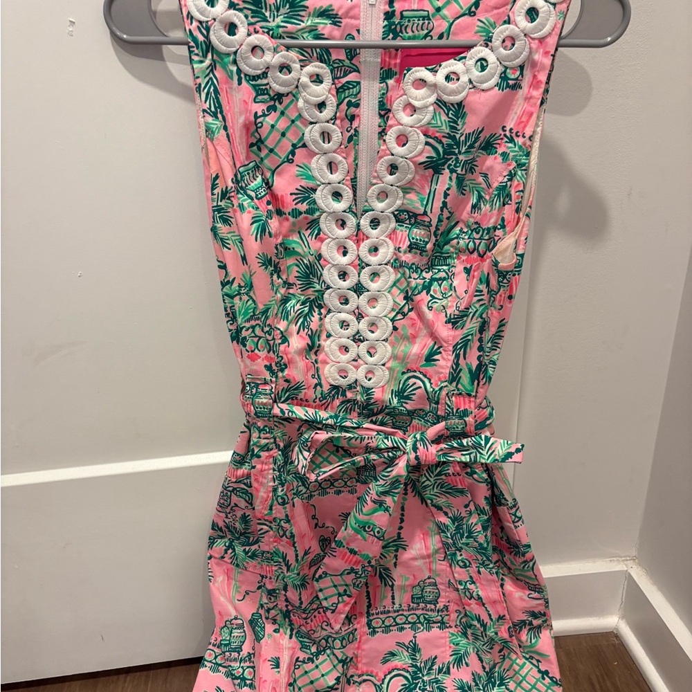 Lilly Pulitzer Pink and Green Belted Shift Dress Size 4